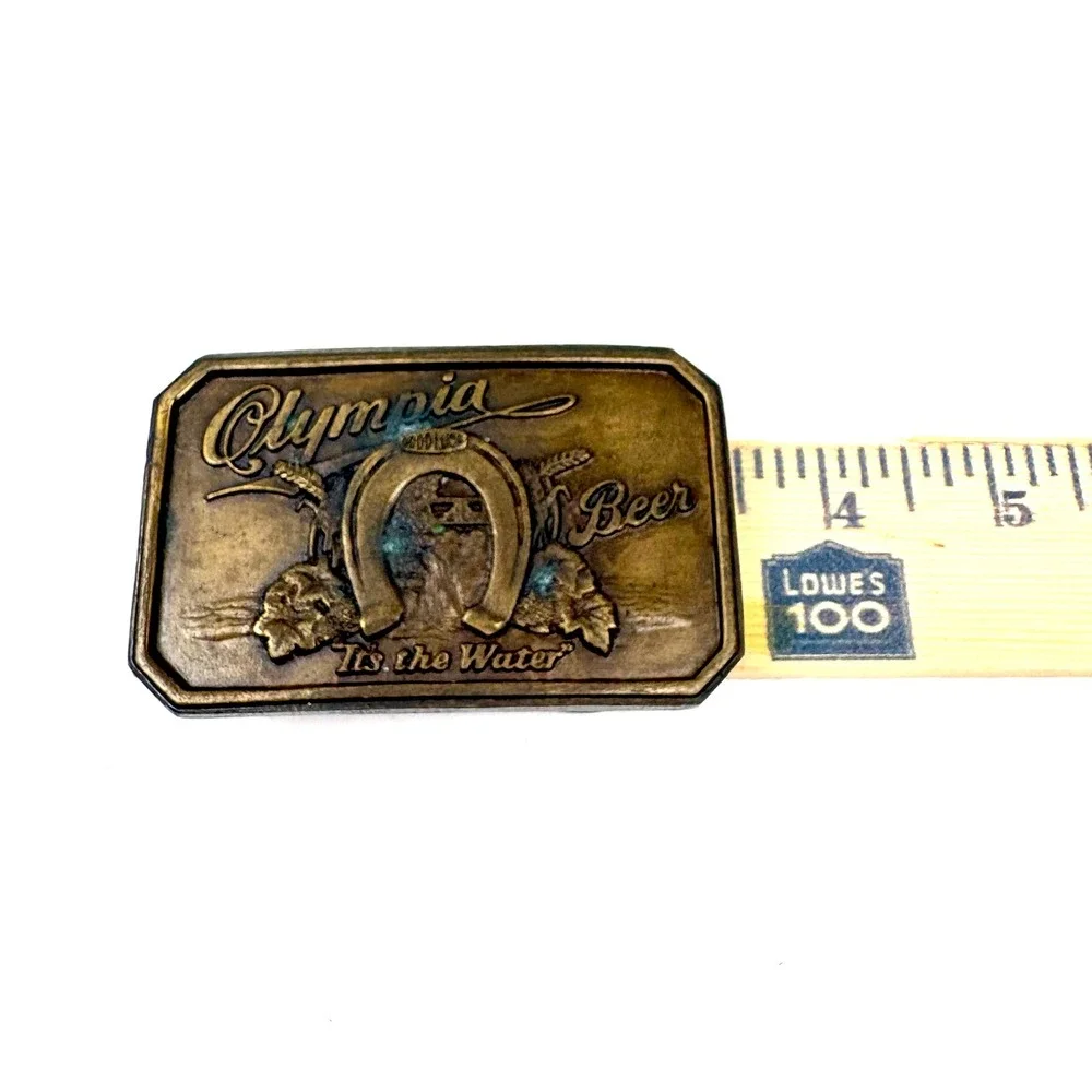 VTG Olympia Beer Belt Buckle Brass Horseshoe Waterfall Limited Edition W/Opener